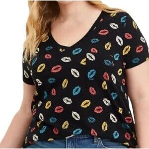 TORRID Classic Fit Black Multi Color Kisses Cotton Tee Shirt Plus Size 5X 28
